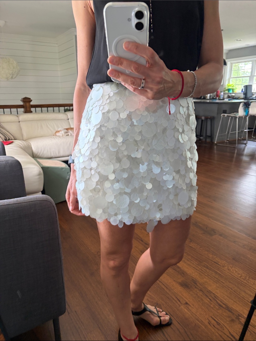 Iridescent White Sequin Mini Skirt - Women's Party Skirt